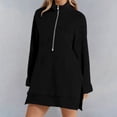 thumbnail image 2 of DHFJKG Women's Half Zip Side Slit Longline Sweatshirt Solid Color Casual Fall Winter Pullover Top Loose Fit Comfortable Athletic Wear Long Sleeve Stand Collar Cozy Tops, 2 of 4