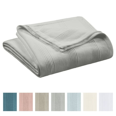 Lightweight Breathable 100% Cotton Knit Blanket – All-Season Bed Blanket – Full/Queen Size – Gray