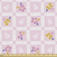 thumbnail image 1 of Floral Fabric by the Yard Upholstery, Hibiscus Flowers Arranged into Squares and Stripes Summer Design, Decorative Fabric for DIY and Home Accents, Pale Pink Dark Yellow by Ambesonne, 1 of 5
