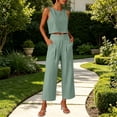 thumbnail image 2 of ClodeEU Women's Linen 2 Piece Outfit ,Sleeveless Crewneck Tank Top and Straight Leg Cropped Pants Set ,Casual Summer Office Wear Mint Green,Women's Plus M, 2 of 9