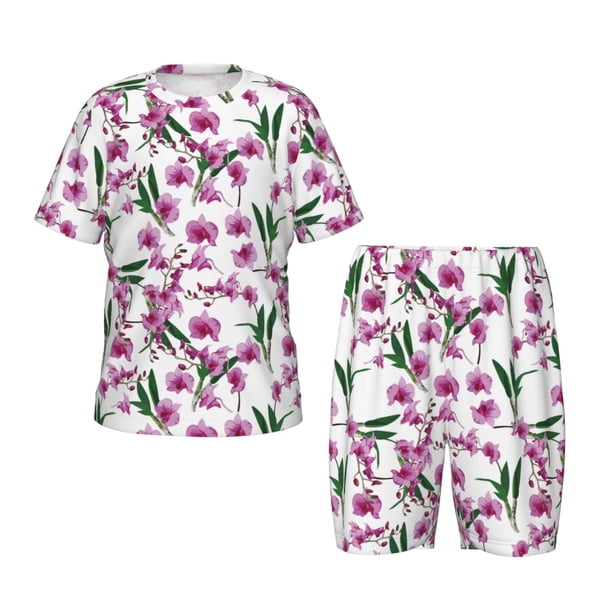 Balery Orchids Flowers Conjunto de Pijama Infantil de Manga Corta con Estampado – Ropa de Dormir de Algodón Suave-Small