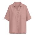 thumbnail image 4 of MAFYTYTPR Women's Linen Blend Button-Down Shirt with Chest Pocket Short Sleeve Spread Collar Solid Color Spring Summer Casual Tops for Everyday Wear S-XXL, 4 of 6