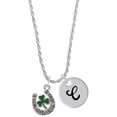 thumbnail image 1 of Delight Jewelry Silvertone Irish Luck Horseshoe with Shamrock Silvertone Script Initial Disc - C - Charm Necklace, 20"+3", 1 of 4