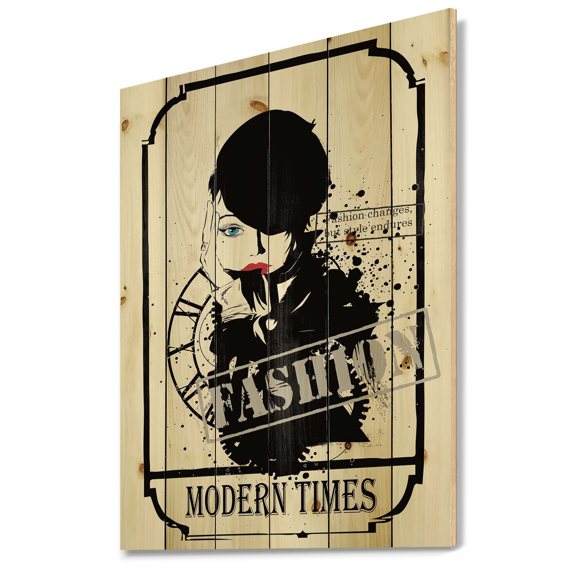 Designart 'Style Passion Life Fashion Woman VII' Vintage Print on Natural Pine Wood