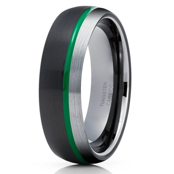Green Tungsten Ring Men & Women Black Tungsten Ring Anniversary Ring Green Ring