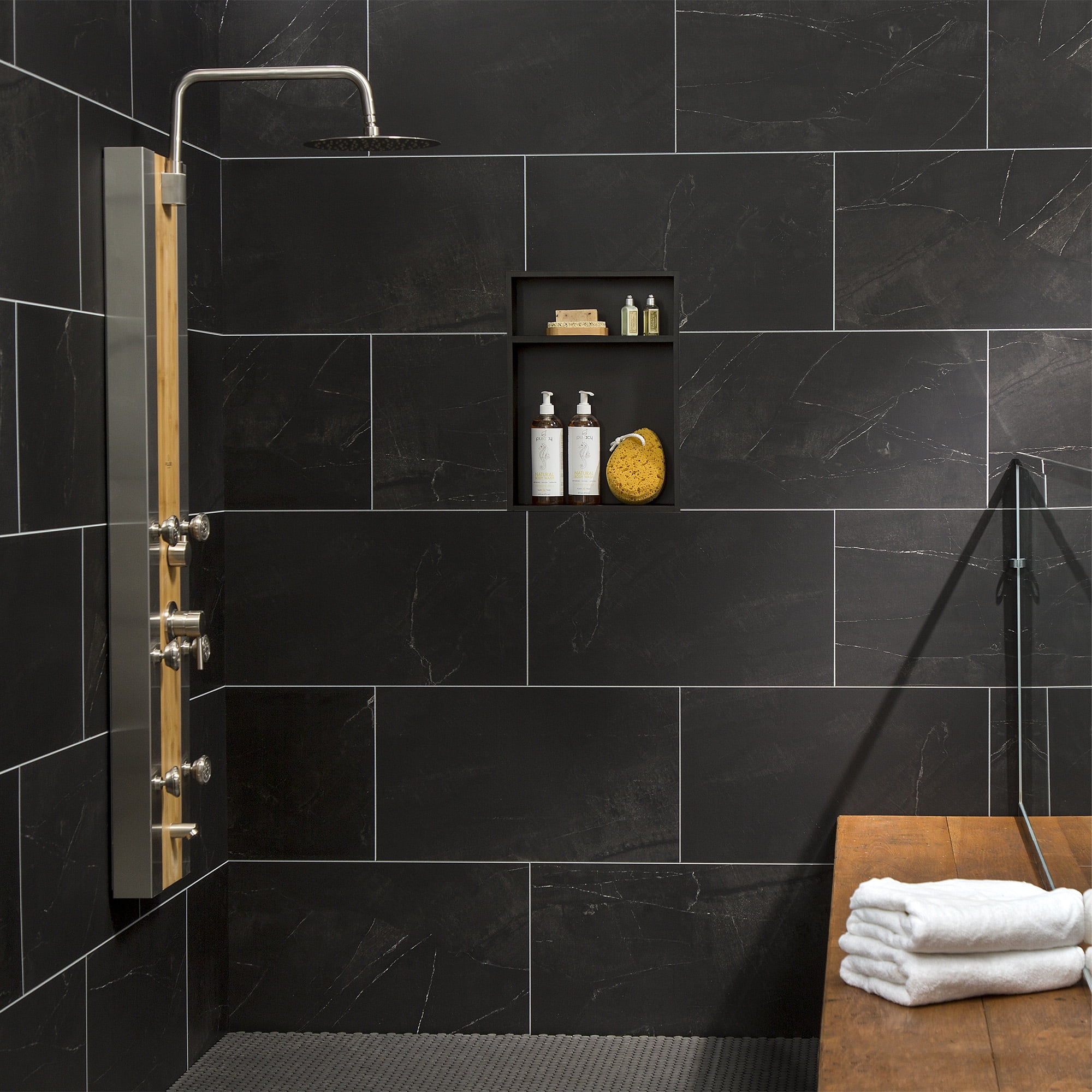 Palisade 25.6in x 14.8in Vinyl Wall Tile in Black Ice