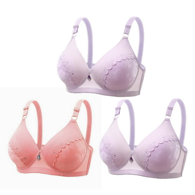 3 PCS Womens Wireless Push-Up Bras Seniors No Underwire Full Coverage Bralettes Support Ladies Underwear Bras Multicolor, 36/80BC