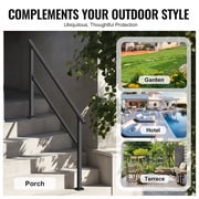 KFFKFF Outdoor Step Handrails, Fits 4-5 Steps, Sturdy Carbon Steel Stair Rail Kit with Install Tools, Safety Hand Rails for Seniors, Ideal for Concrete Steps, Porches & Decks, Square Black Design