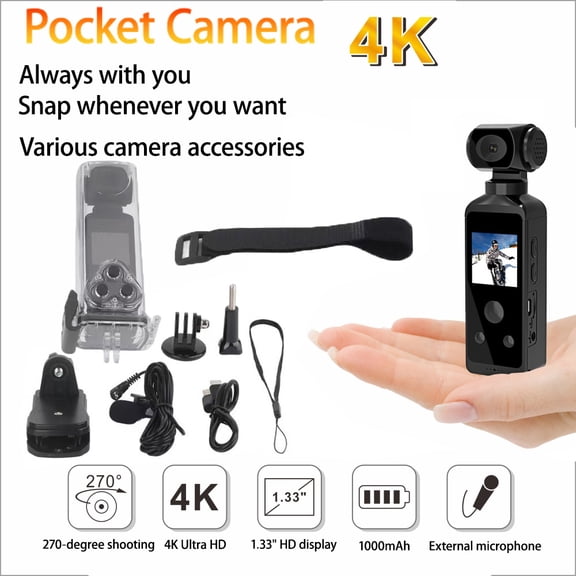 4K HD Anti-Shake Action Camera, 270° Rotating Lens, Portable Rechargeable Vlog Camera, 1.3-inch CMOS Sensor, Wide-Angle Stabilized Lens, Compatible with Multiple Sports Accessories, Extended Battery