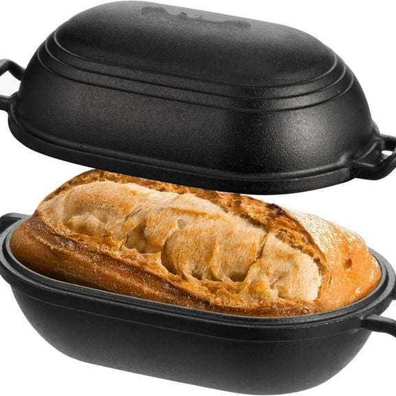 Cast Iron Loaf Pan with Lid-Bread Baking Pan for Sourdough,Pre-Seasoned Oval Dutch Oven, 9 x 5-4/5 Inch Loaf Pans for Homemade,Heavy Duty with Even Heating