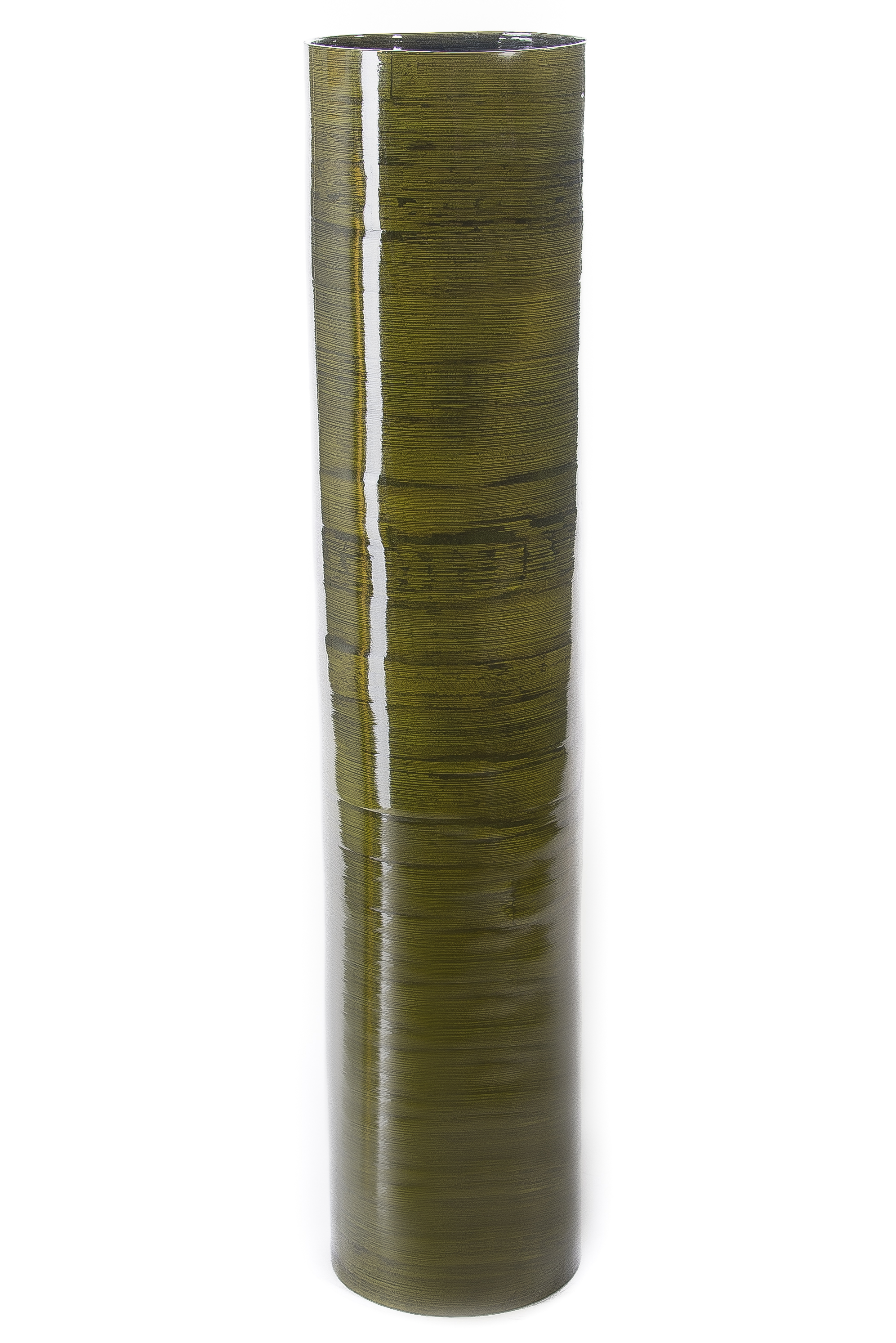 27'' Inch Bamboo Cylinder Floor Vase with Floral Kit Forest Green