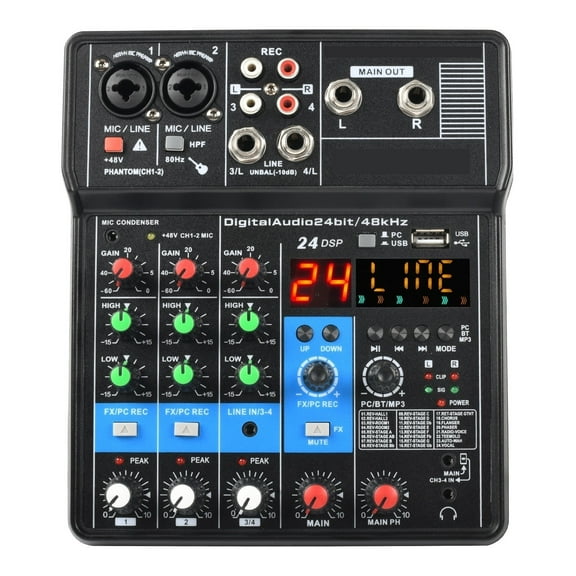 4 Channel Sound Mixer Bluetooth-Function 24 DSP Effects USB Computer Record Play Live Broadcast Mixing Console