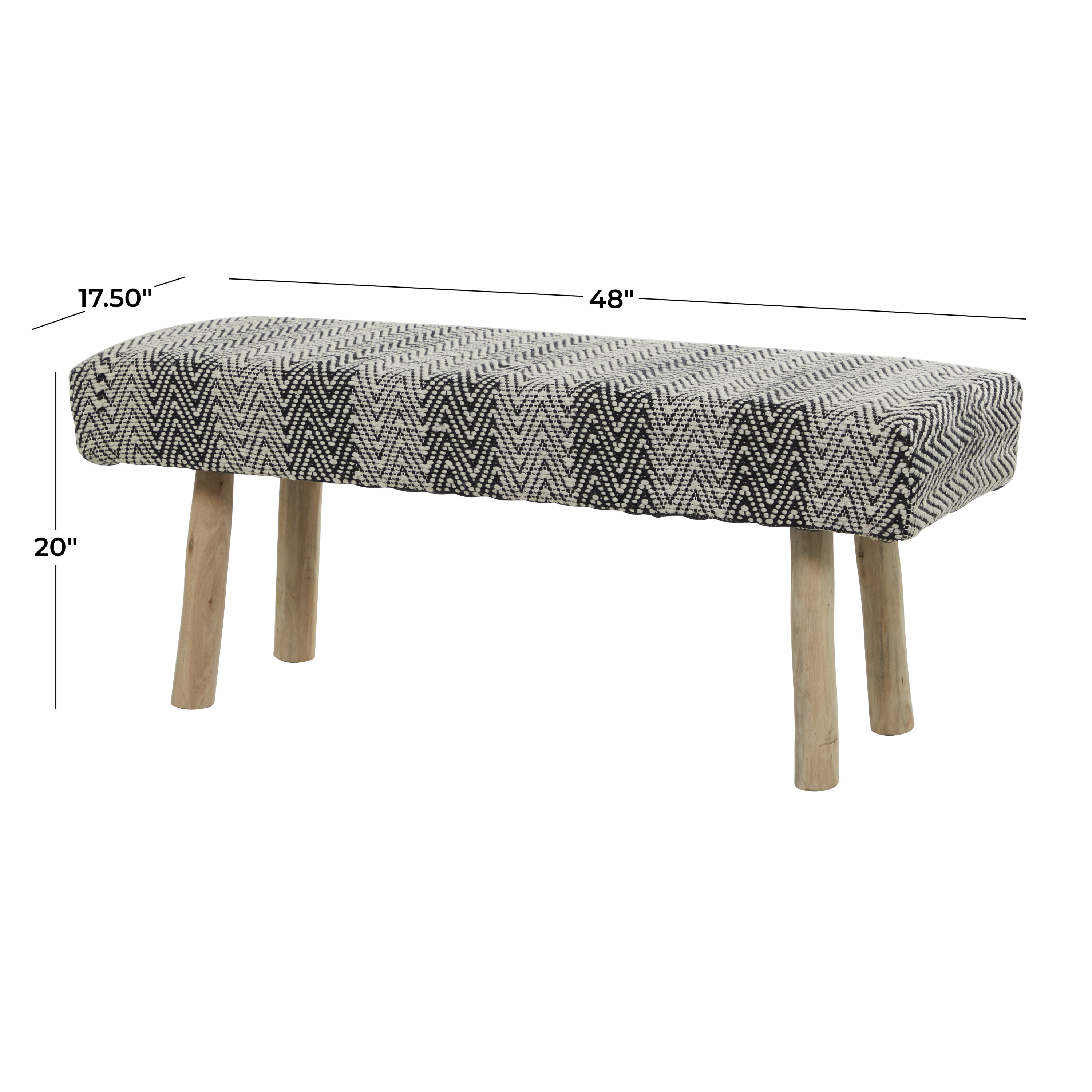 DecMode Polyester Chevron Bench with Wood Legs, Black