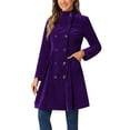 thumbnail image 4 of INSPIRE CHIC Women's Velvet A-Line Coat Double Breasted Stand Collar Mid-Length Winter Trench Coat M Dark Purple, 4 of 6