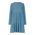 thumbnail image 5 of Ygbgbb Women's Fashion Solid Color Round Neck Long Sleeve Round Neck Dress Long Skirt (Blue,XL), 5 of 9