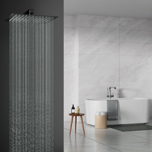 Mocoloo 12 Inch Black Rainfall Shower Head - Square Solid Ultra Thin Stainless Steel