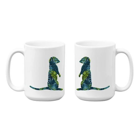 

Leaves Pattern Meerkat on 15 oz White Ceramic Mug (Pattern1)