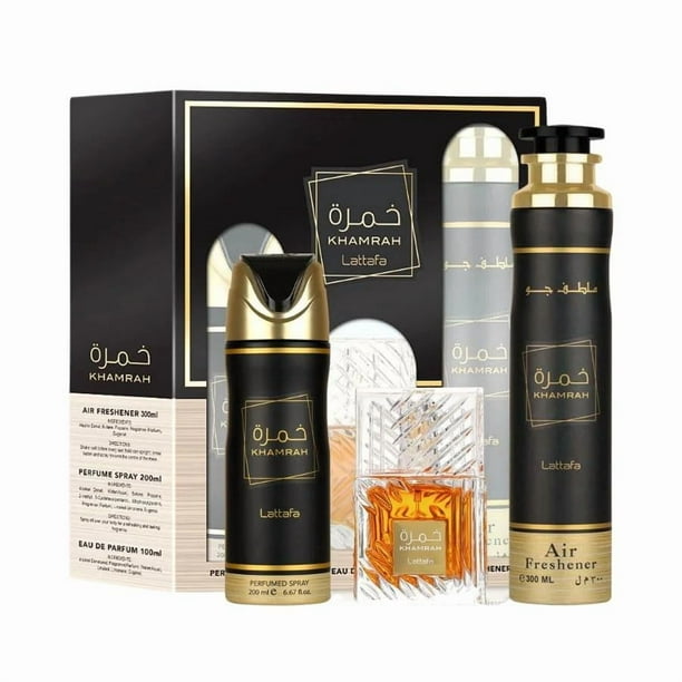 Khamrah Set 3 pzas. EDP 100ml + Spry 200ml + 300ml Ambientador