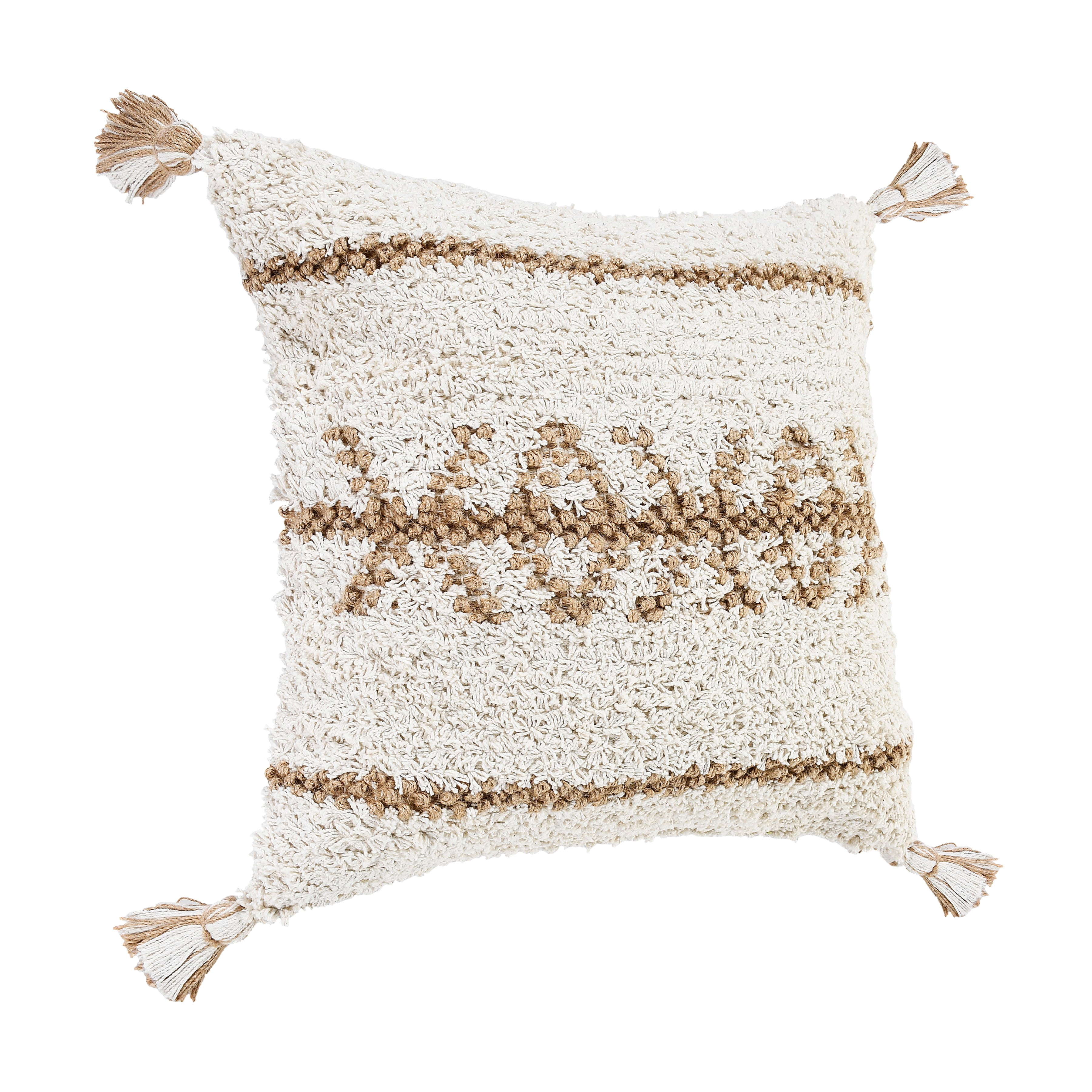 Desert Fields Boho-Chic Geometric Jute and Cotton Throw Pillow