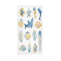 Bath Towel Single-Sided Printed Highly Absorbent Soft Quick Towel for Bathroom Spa Gym & Sports Cute Sea Animals Set Vector