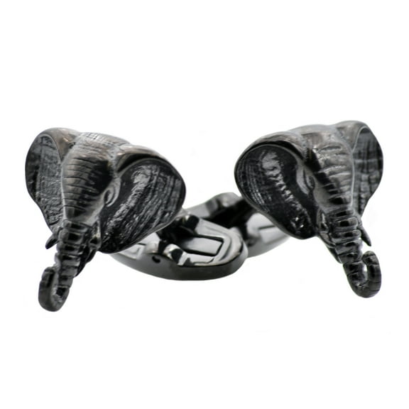 Mens Black Plated Stainless Steel Elephant Cuff Links