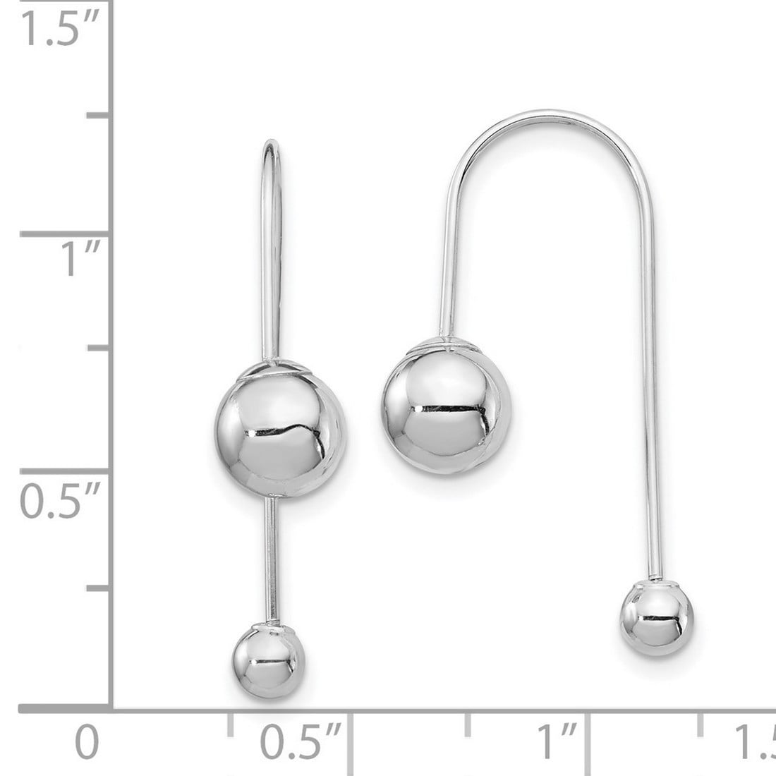 14k White Gold Bead With Screw End Threader Earrings 29.7mm long Stud Earring for Women - .5 Grams