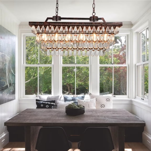 AFANQI 31.5 inch American retro crystal chandelier, 6-light dining room chandelier