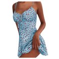 thumbnail image 2 of HKEJIAOI Robes de Sortie pour Femmes Offres Liquidation Cadeau de la Saint-Valentin Robe d'Été pour Femmes Imprimé à Blocs de Couleur Sans Manches Robe Trapèze Maxi Mini Robe Soleil Bleu, 2 of 7