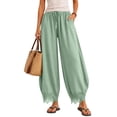 thumbnail image 2 of Women's Lace Hem Wide Leg Pants, Elastic Tie Waist, Side Pockets, Relaxed Fit, 2 of 7