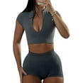 thumbnail image 2 of Workout Yoga Outfits for Women 2 Piece Seamless High Waist Shorts Womens Tracksuits Exercise Set Grey M, 2 of 7