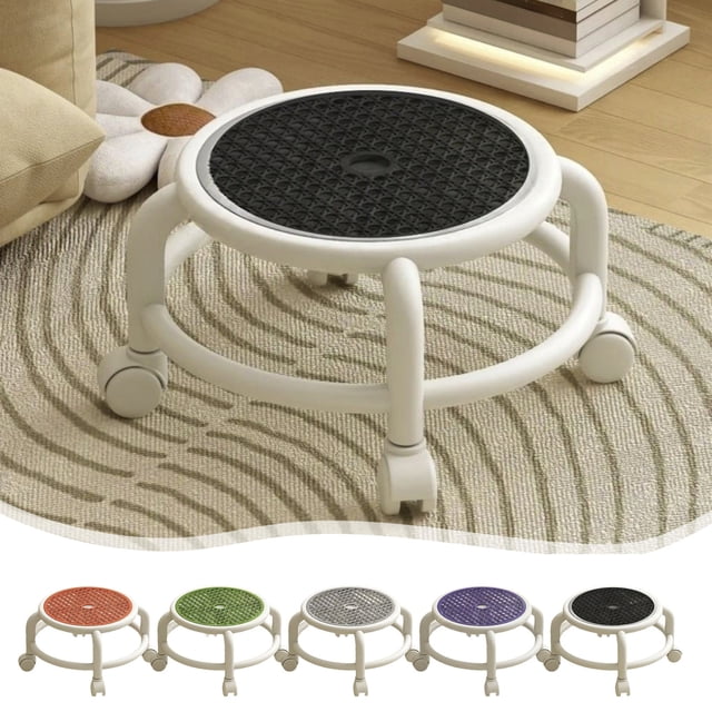 Taburete bajo con ruedas y giro de 360° - Asiento de suelo portátil, cojín ergonómico y transpirable para el hogar, el coche y el taller.