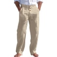 thumbnail image 2 of Men's Linen Pants Lightweight Drawstring Elastic Waist Pockets Loose Fit Straight Legs Summer Beach Yoga Brown L, 2 of 8