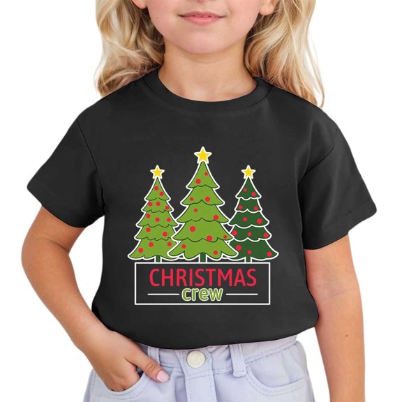 Bainana Christmas T Shirts For Girls Santa Tree Letter Print Short Sleeve Tees Cozy Theme Party Tops Clothes