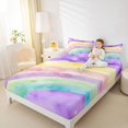 thumbnail image 3 of Manfei Cartoon Rainbow King Sheets, Watercolor Starry Sky Bedding, Purple, 4pcs, 1 Flat Sheet, 1 Fitted Sheet and 2 Pillowcases, 3 of 6