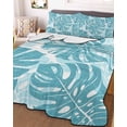 thumbnail image 3 of Quilts Full Size Bedding Set, Teal Blue Monstera Deliciosa Lightweight Quilted Comforter, Summer Botanical Tropical Soft Reversible Bedspread Coverlet with Pillow Covers for All Season, 78" x 90", 3 of 7