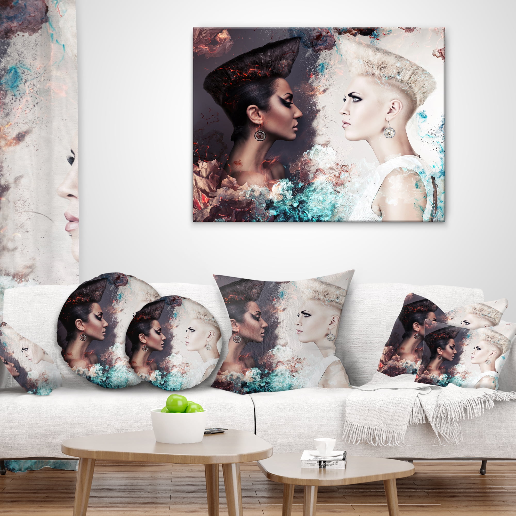 Designart Evil and Good Women Face to Face - Portrait Throw Pillow - 12x20