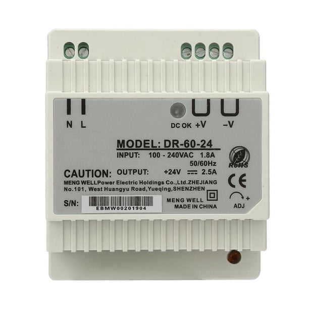 Fuente De Alimentación De Riel Din De Salida Única De 60 W Y 24 V Fuente De Alimentación Conmutada De Ca/Cc,Dr-60-24 Cateissary TO003514-00
