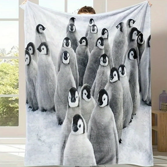 1pc Cute Penguin Print Blanket, Kawaii Animal Flannel Blanket, Soft Warm Throw Blanket Nap Blanket For Couch Sofa Office Bed Office Camping Travelling Home Decor