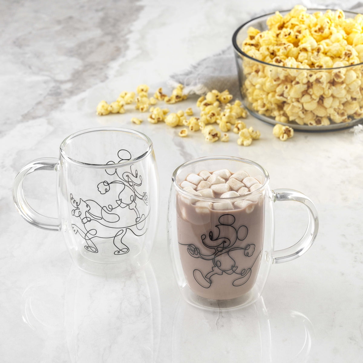 Disney Mickey Mouse & Pluto Aroma Glass Coffee Mugs - 13.5 oz - (Set of 2) Double Wall Insulated Large Glass Tea Cup with Handle