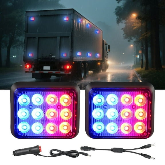 Nilight 12LED Magnetic Wireless Rechargeable Strobe Light, 12-24V, Red/Blue, Surface Mount, 2-Pack