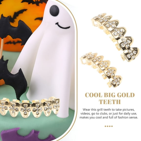 DESIGNICE 2026 New Big Gold Tooth Grill Teeth Gems Costume Jewelry Child for Parties,Costume Events,Hip-Hop Outfits,Halloween,Fashion Accessories.