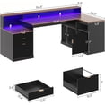 thumbnail image 5 of 64.4" Modern L Shaped Desk with Drawers, Fluted Home Office Desk with LED Lights and Power Outlets, Wood Executive Desk with File Cabinet Monitor Stand, Black, 5 of 10