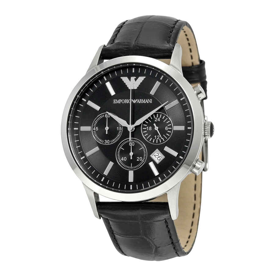 Emporio Armani Men's AR2447 Black Dial Leather Strap Chronograph Watch