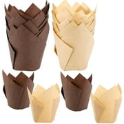 Tulip Cupcake Liners, 60pcs Baking Cups Muffin Tins Treat Cups for Weddings, Birthdays, Baby Showers,Brown and Natural