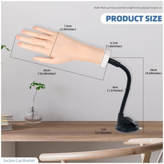 Flexible Acrylic Nail Practice Hand w/Adjustable Suction Cup Stand - Mannequin Kit for Beginners & Nail Artists