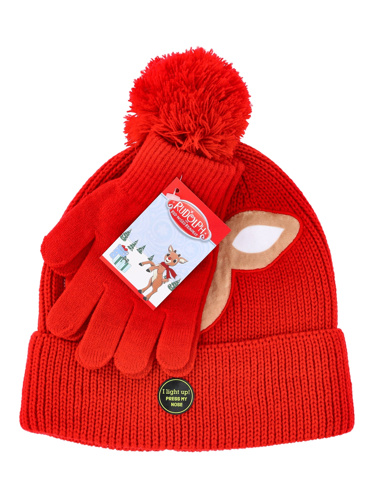 Rudolph the Red Nosed Reindeer Girls' Beanie Hat and Gloves Set, 2-Piece