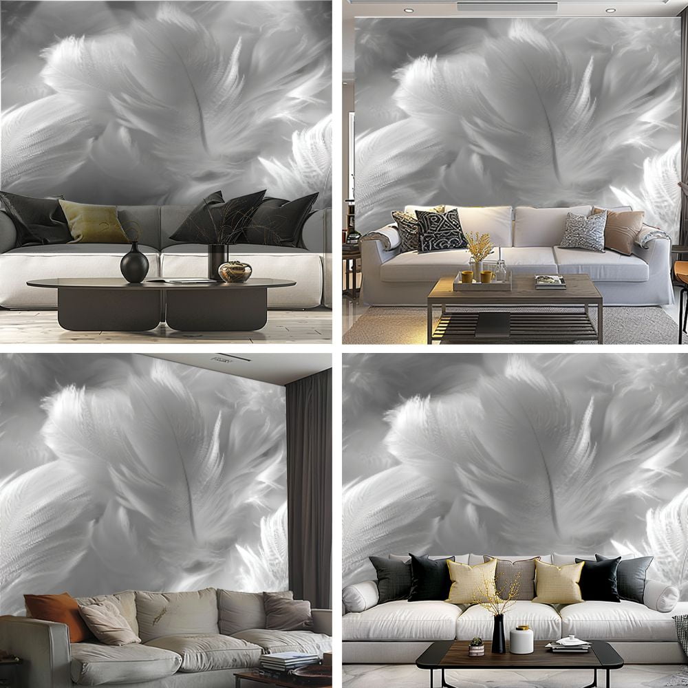Peel and Stick Wallpaper Sussurro Grey Floating Feathers Light Gray Delicate Feather Texture Modern Art Wall Mural Decor Self Adhesive and Removable 69in x 98in
