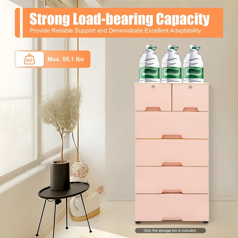 portable dresser 6-Drawer Plastic Storage Cabinet with Lockable Top Drawers, Portable  Dresser Organizer for Bedroom, Nursery, or Playroom