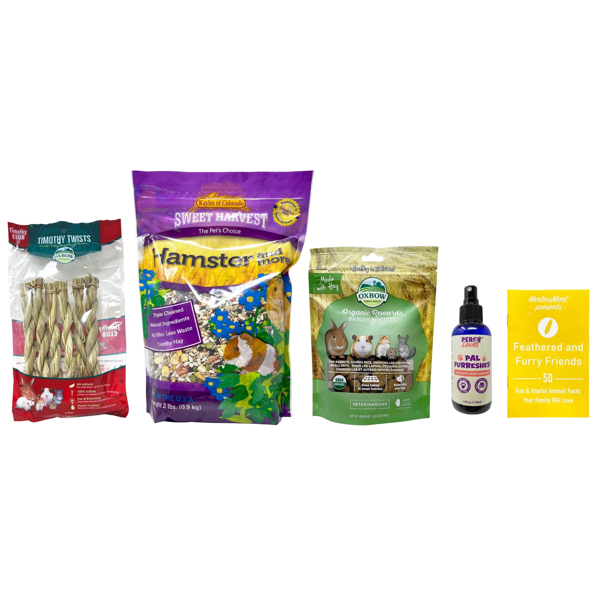 Kaylor of Colorado Hamster Food & Oxbow Treats Set with Odor Eliminating Spray, Ropes, MerlinsMart Zine
