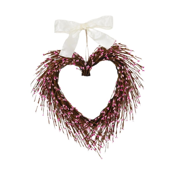 Corona de corazón para San Valentín, artificial, romántica, para colgar en la pared, 17 pulgadas, regalo Rosa
